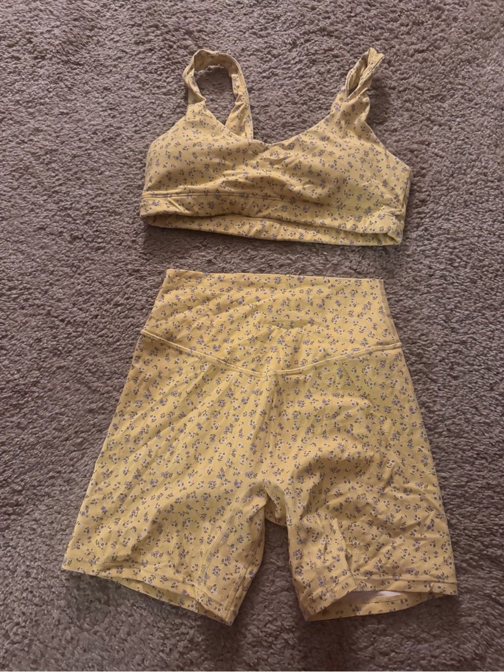 Vitality Yellow Floral Sports Bra & High-Waist Bike Shorts Set